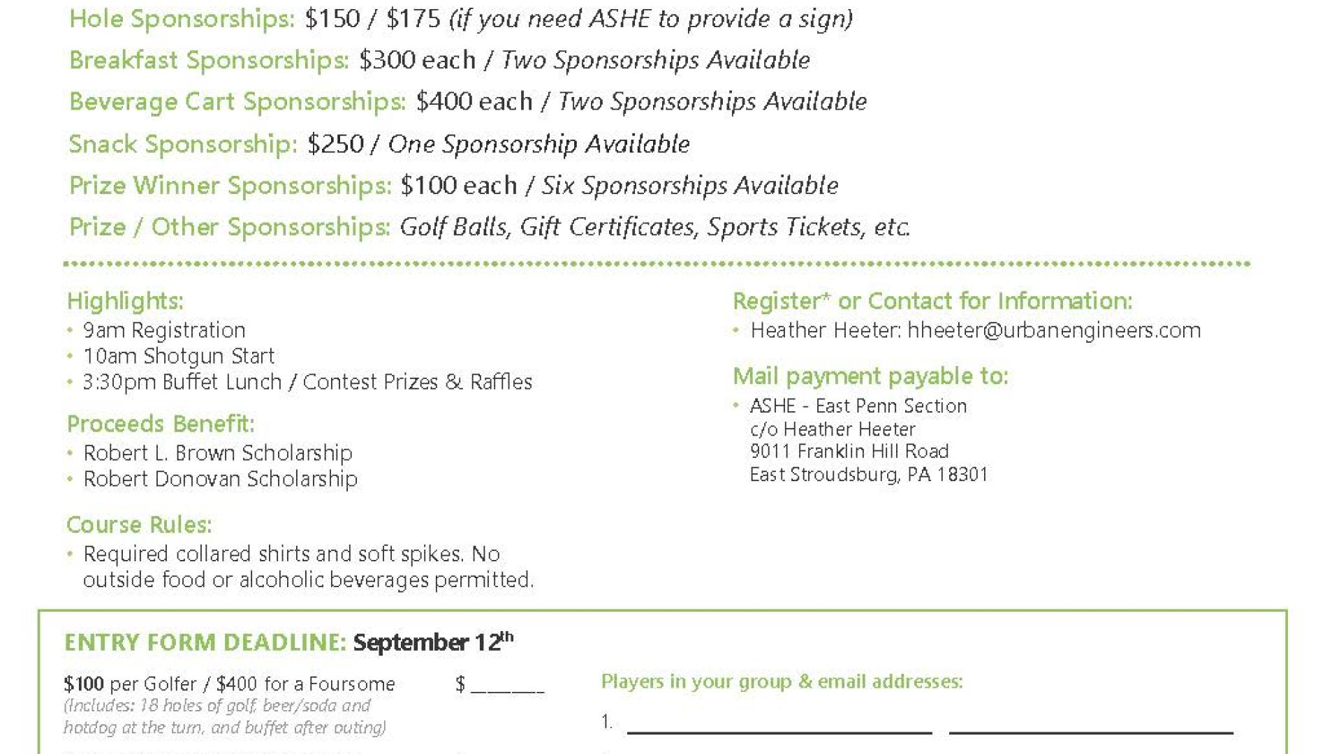 2025 ASHE East Penn Golf Classic Flyer